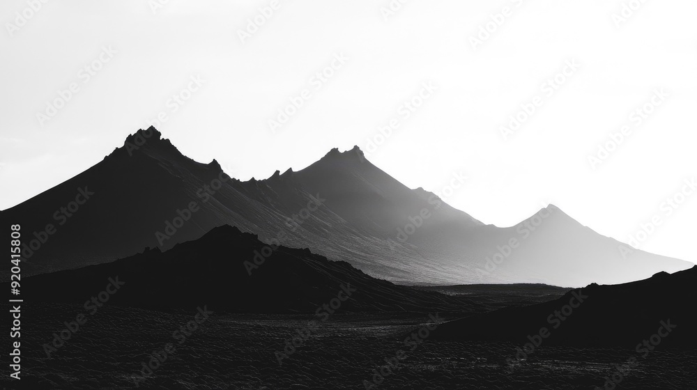 Sinister silhouette of looming mountains Sinister silhouette of looming mountains