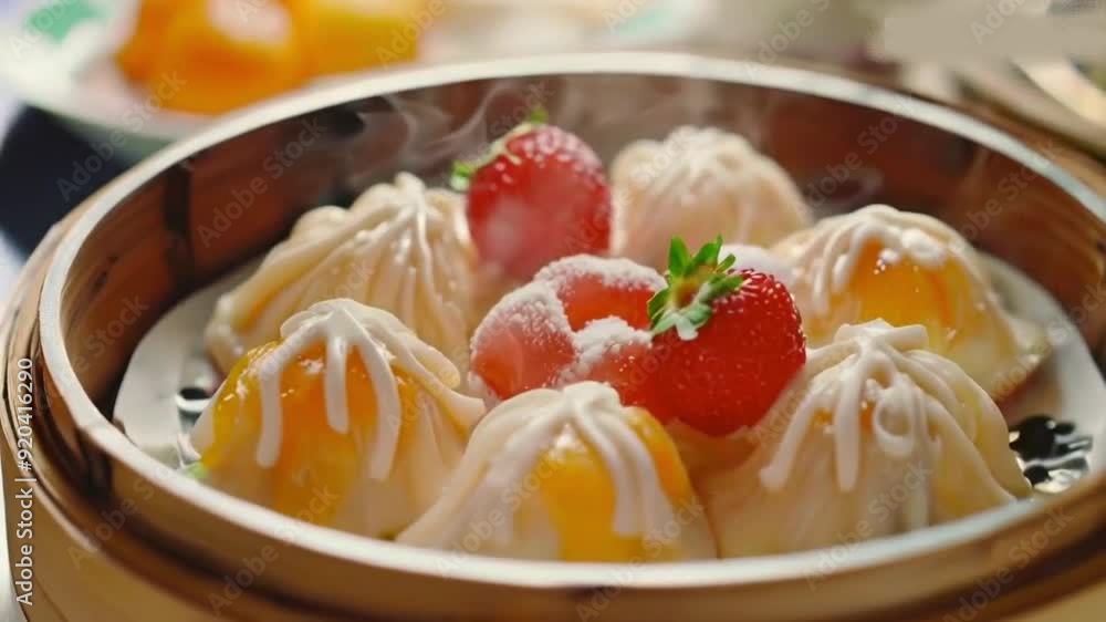 A delightful mixture of fruit and cream in a dim sum dish,HD High Quality Video 4K Clip A delightful mixture of fruit and cream in a dim sum dish,HD High Quality Video 4K Clip