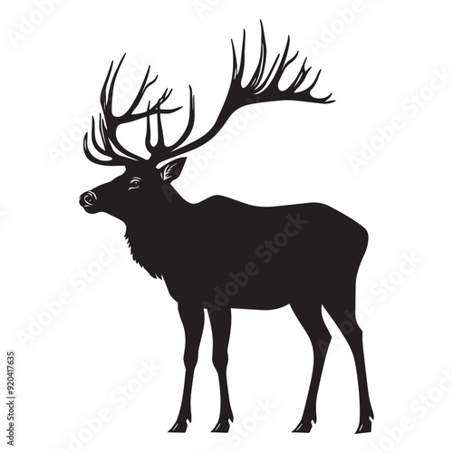 Elk silhouette,  Wapiti Clipart,  An Elk Majestic Stand Vector Illustration