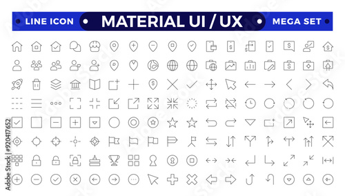 Best collection of material ui ux  icon set, user interface icon set collection. Basic User Interface Essential Set. Line Outline Icons. For App, Web, Print.