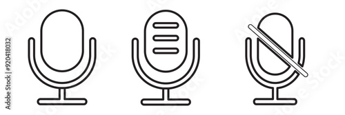 Audio microphone on and mute icon set. Microphone symbol for your web site design, logo, app, UI. Vector line icon for Business and Advertising