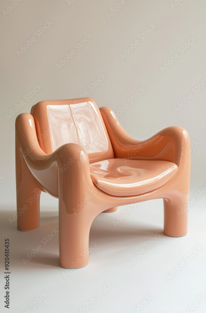 Modern peach-colored plastic chair with smooth curves and a unique design Modern peach-colored plastic chair with smooth curves and a unique design