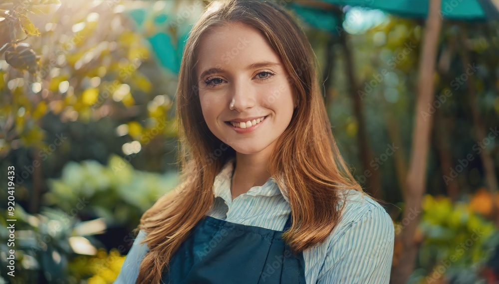 beautiful young woman smiling at the camera working in the garden beautiful young woman smiling at the camera working in the garden