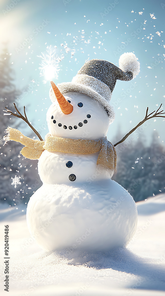 Obraz premium Animated snowman coming to life, his coal eyes twinkling with magic 