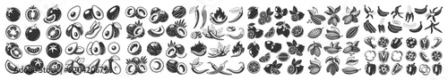 Set of vegetable and fruit icons isolated on white background. Simple design. Vector illustration
