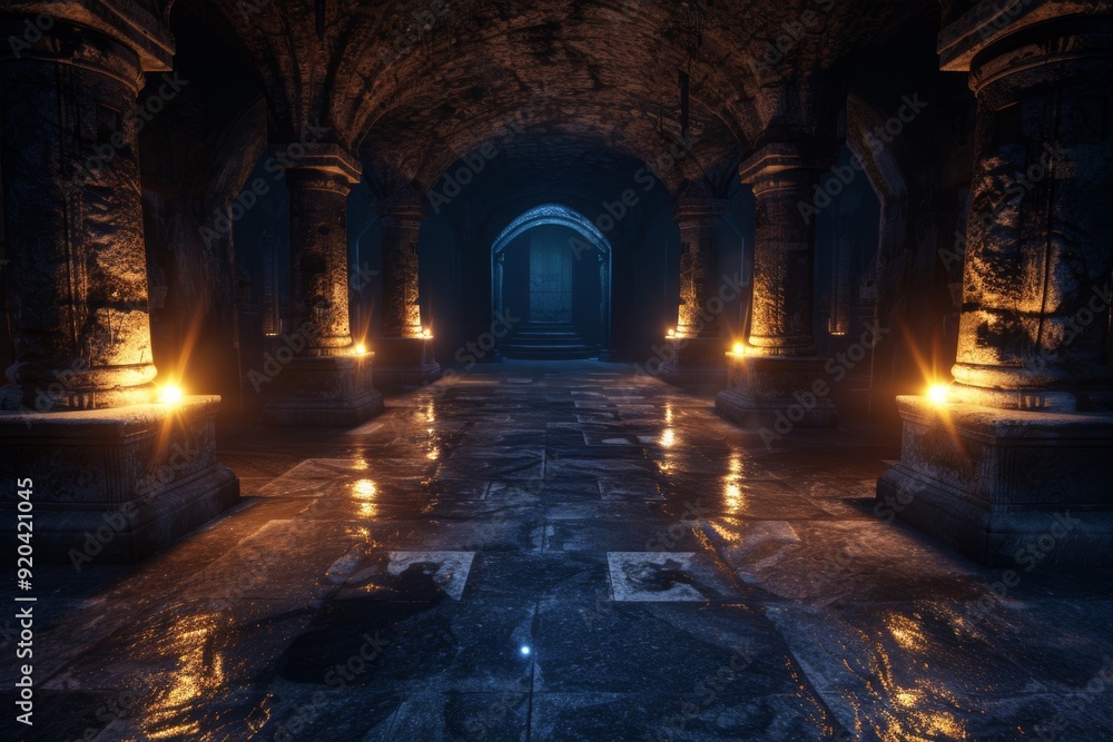 Fototapeta premium Surface chambers reveal hidden treasures illuminated by dynamic lighting, creating a dramatic and captivating scene.