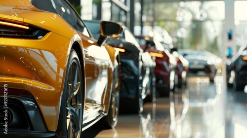 Wallpaper Mural A row of cars are lined up in a showroom Torontodigital.ca