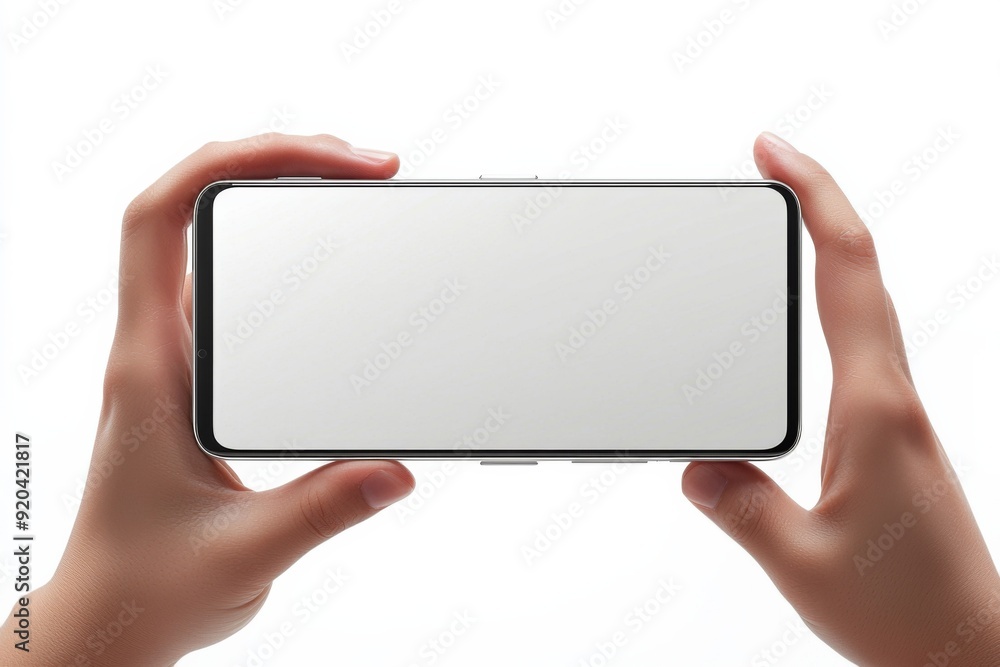 Blank Smartphone Mockup on Hand created with Generative AI Blank Smartphone Mockup on Hand created with Generative AI