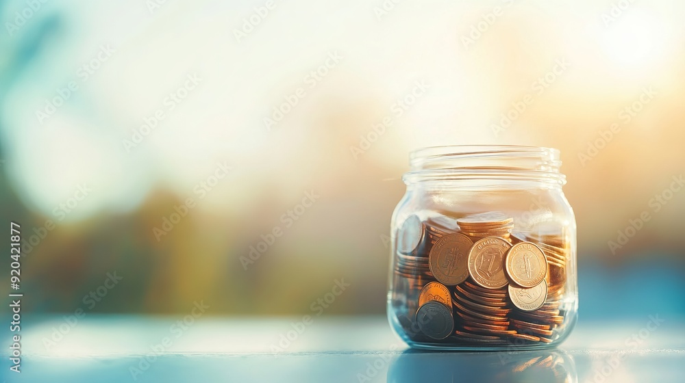 Coins in a jar with ample copy space for text. Coins in a jar with ample copy space for text.