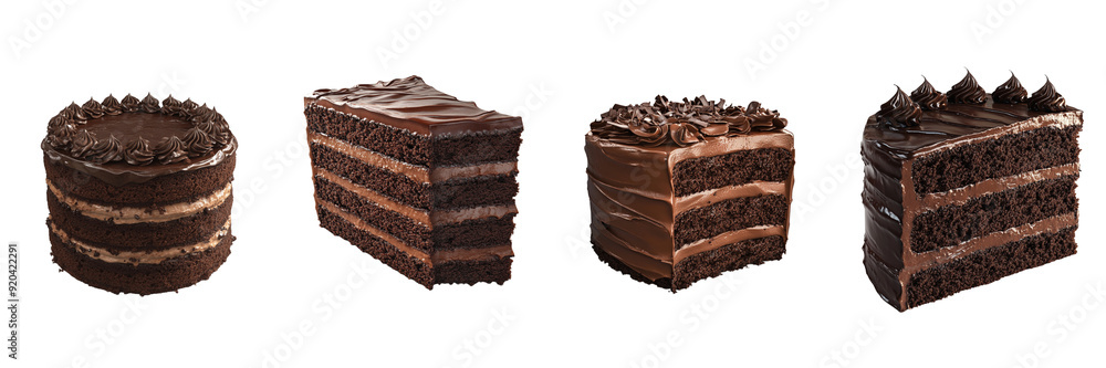 Set of Layered Chocolate Cake isolated on transparent png background Set of Layered Chocolate Cake isolated on transparent png background