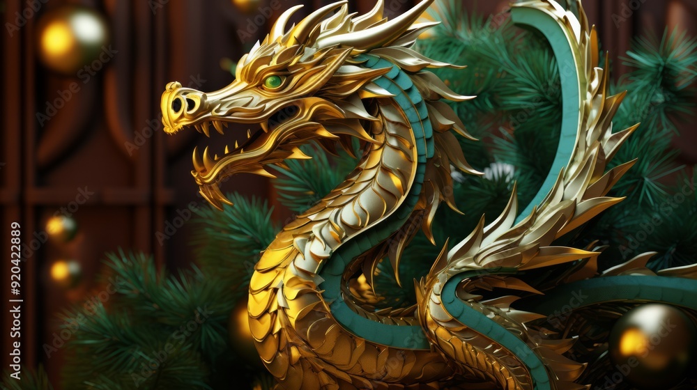 Shot of a green dragon on a dark background for the Chinese Year of the Dragon. Neural network ai generated art Shot of a green dragon on a dark background for the Chinese Year of the Dragon. Neural network ai generated art