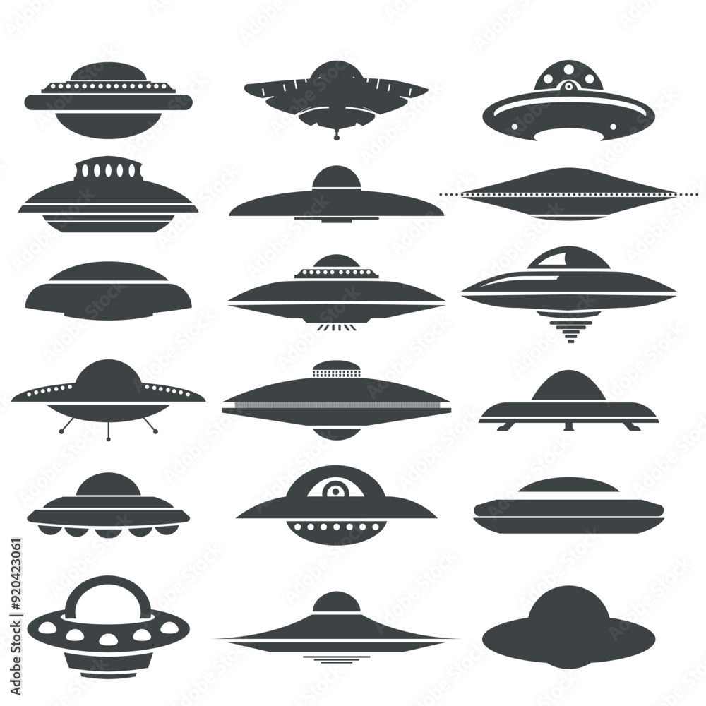 Set of UFO icons isolated on white background. UFO ships. Vector Set of UFO icons isolated on white background. UFO ships. Vector