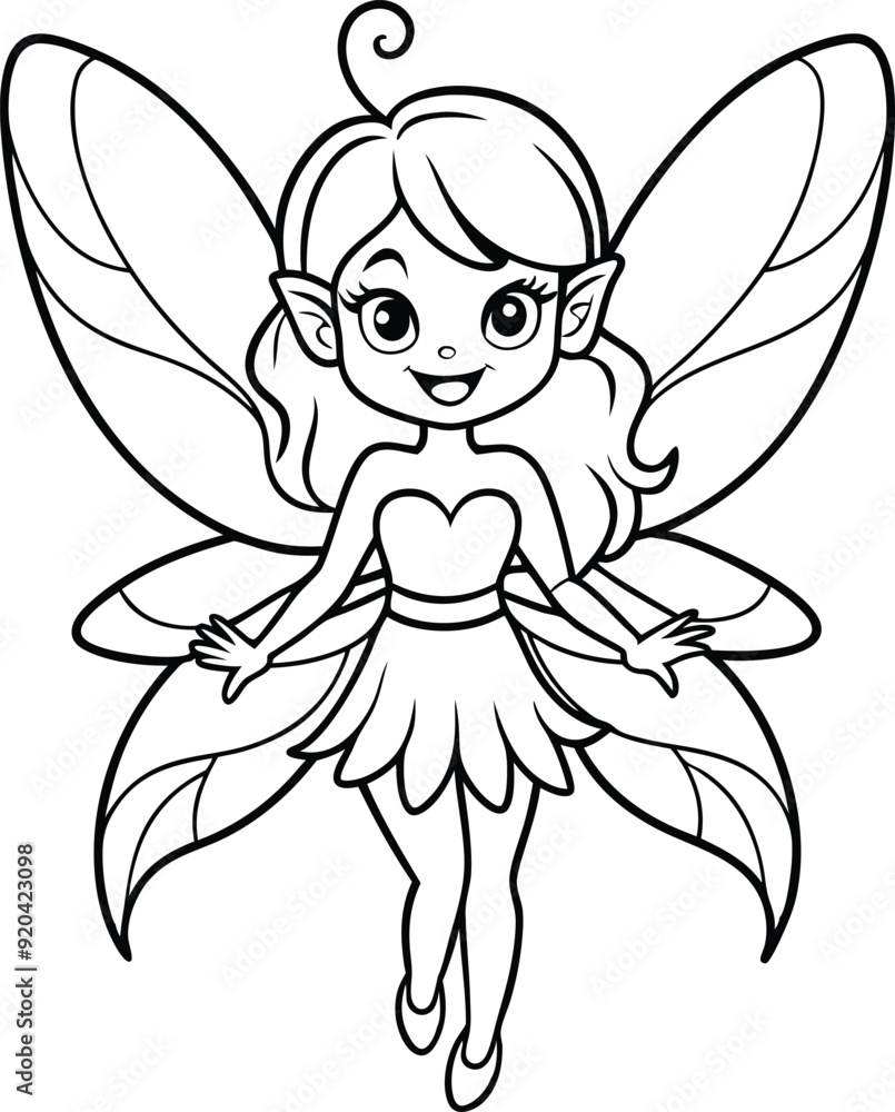 Magical fairy line art illustration black and white Magical fairy line art illustration black and white