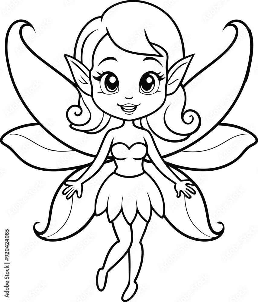 Magical fairy line art illustration black and white Magical fairy line art illustration black and white