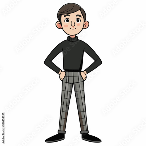 hand drawing a full body young man in a black vector illustration