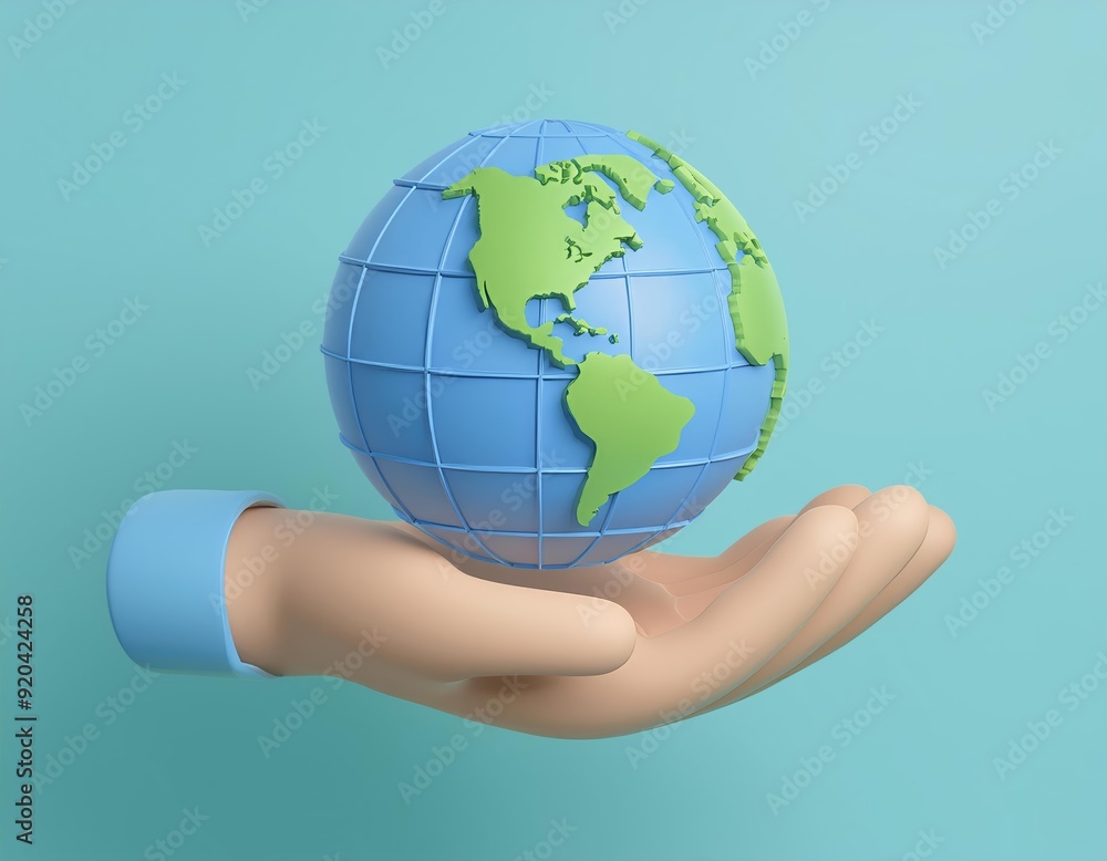 3D hand carefully holding a model of the Earth, 3D render 3D hand carefully holding a model of the Earth, 3D render