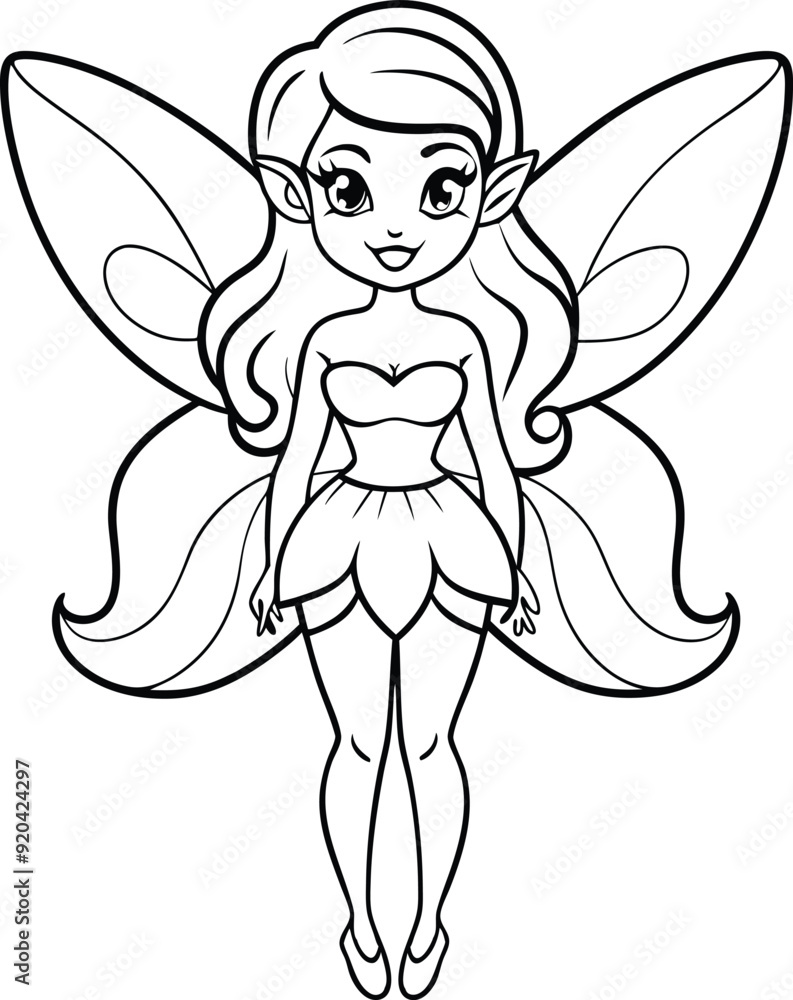 Magical fairy line art illustration black and white Magical fairy line art illustration black and white