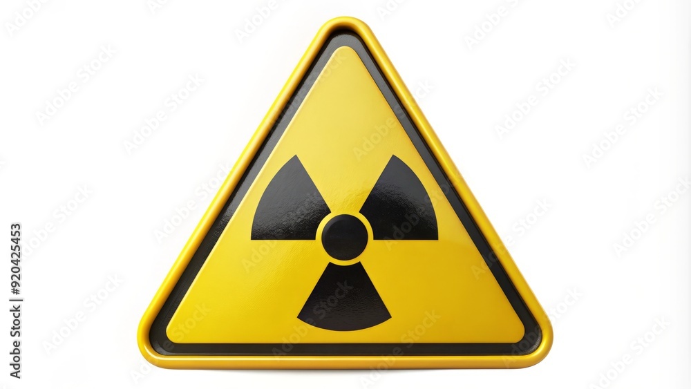 Yellow and black trefoil radiological symbol warning sign on a white background, indicating danger or caution due to radioactive materials or hazardous radiation. Yellow and black trefoil radiological symbol warning sign on a white background, indicating danger or caution due to radioactive materials or hazardous radiation.