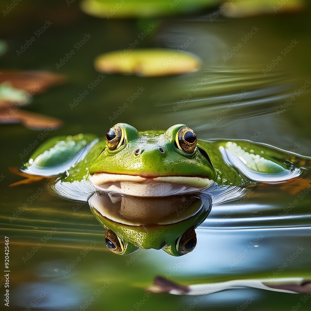 green frog swimming, AI generated green frog swimming, AI generated