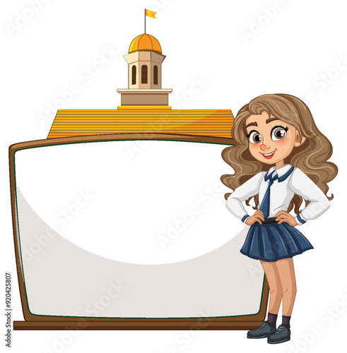 Schoolgirl with Blank Signboard