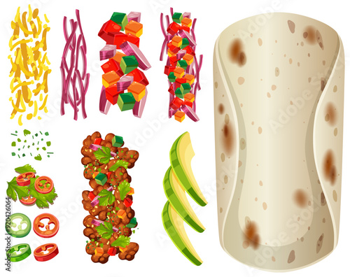 Mexican Burrito Ingredients Illustration