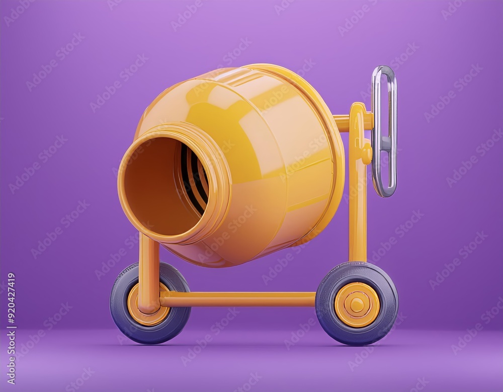 3D yellow cement mixer on a purple background, 3D render 3D yellow cement mixer on a purple background, 3D render