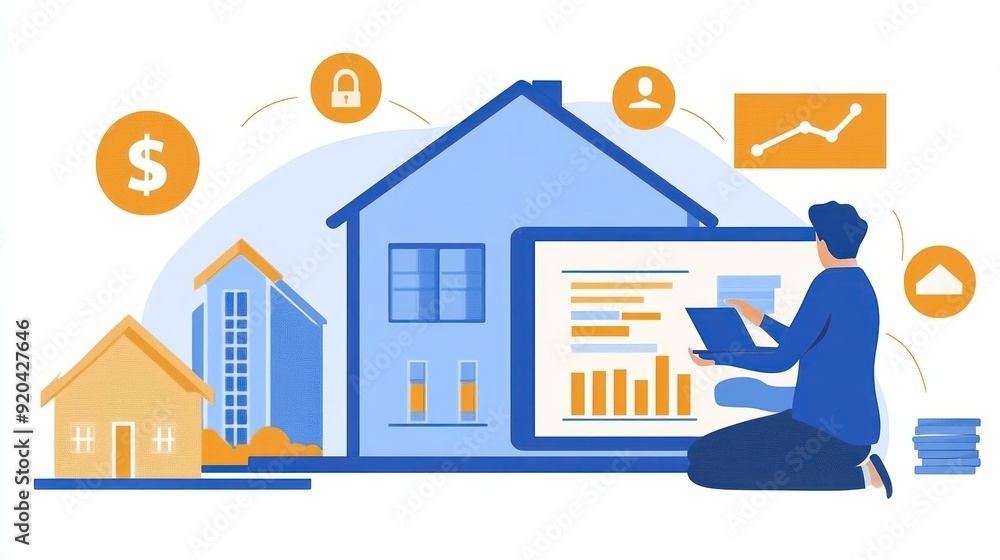 Man Analyzing Real Estate Data and Investments on a Laptop Man Analyzing Real Estate Data and Investments on a Laptop