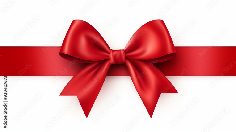 Fototapeta premium Red ribbon with bow isolated on white background for Christmas card design. Neural network ai generated art