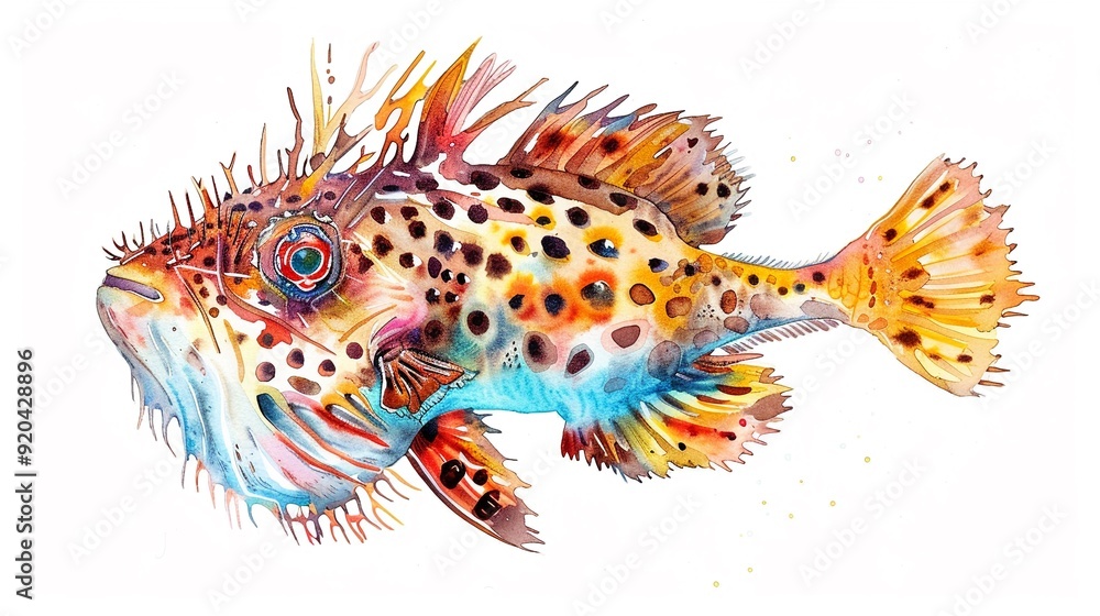 Fototapeta premium Pufferfish swimming cautiously,Clipart, watercolor illustration, Perfect for nursery art The style is hand drawn, white background