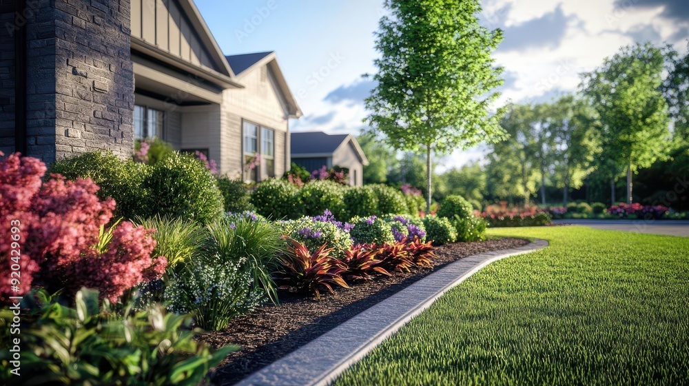 A house with a beautiful front yard landscape settings A house with a beautiful front yard landscape settings