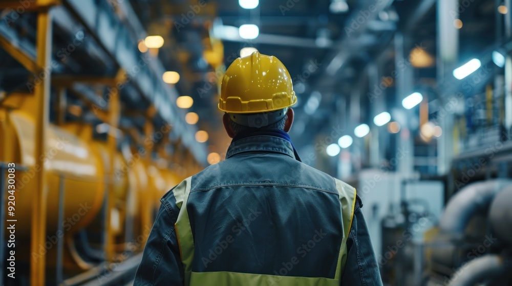 Man working in a modern industrial facility or production line Man working in a modern industrial facility or production line