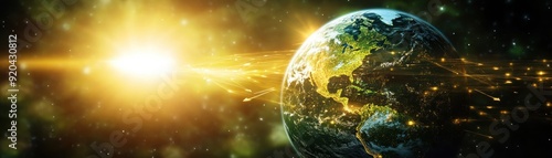 Wallpaper Mural Stunning View of Earth from Space with Glowing Sun and Starry Background Torontodigital.ca