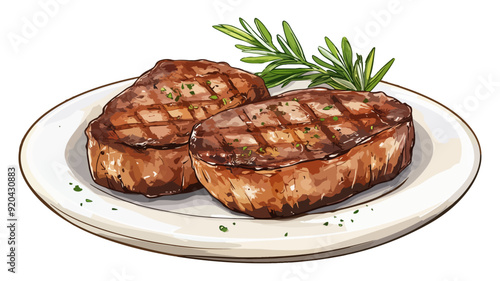 Grilled steak chops on transparent background
