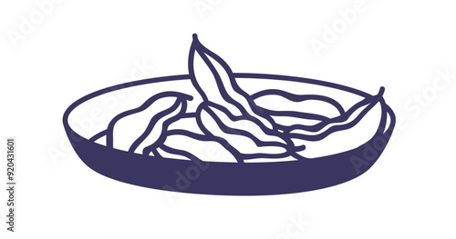 Edamame, soybeans in bowl, traditional Asian snack. Soy bean pods on plate, J...