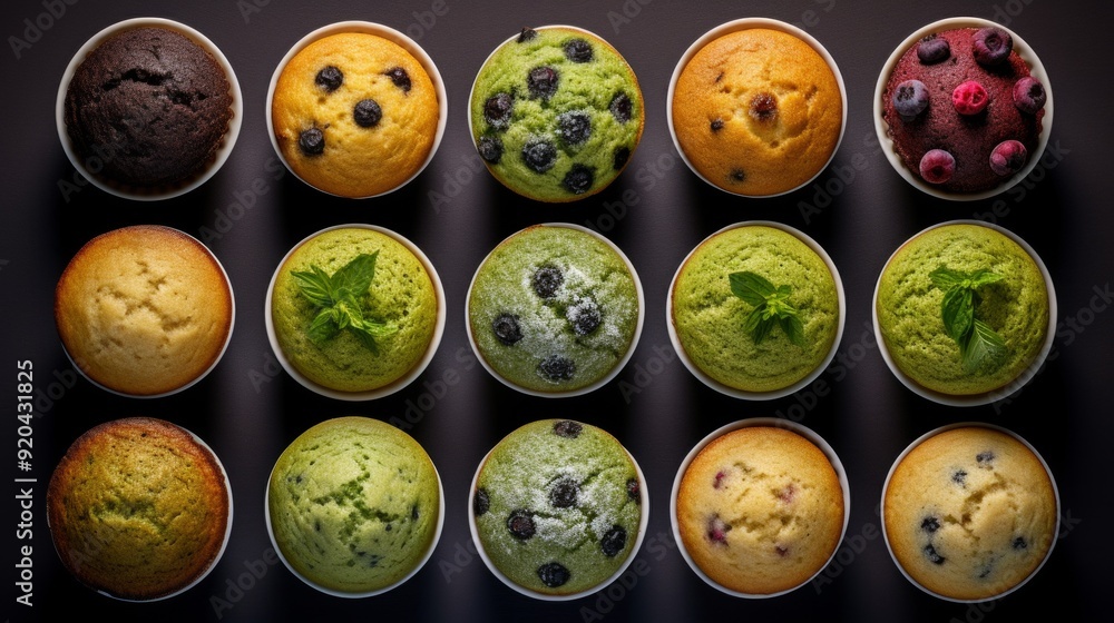 Assorted blueberry and strawberry muffins. Assorted vegan cupcakes. ai generated art image Assorted blueberry and strawberry muffins. Assorted vegan cupcakes. ai generated art image