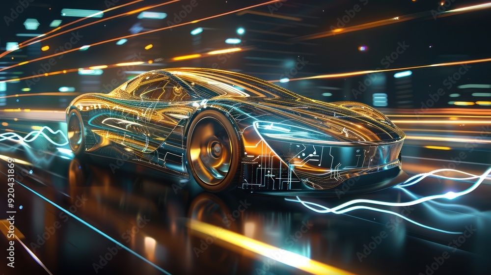 Fototapeta premium Futuristic Sports Car with Circuitry