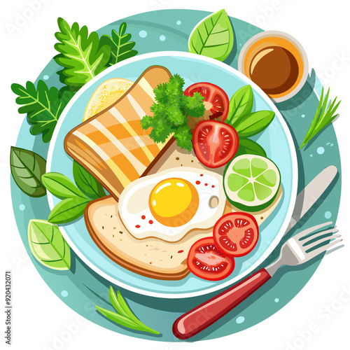 A balanced and healthy meal with various food items arranged on a plate vector illustration