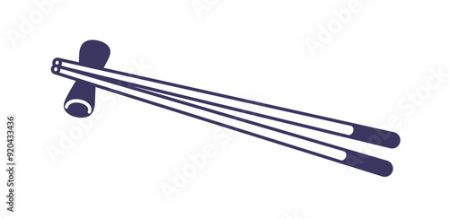Chopsticks, traditional Asian utensils. Japanese, Korean and Chinese eating tool for national cuisine. Japan food sticks on holder. Contoured flat vector illustration isolated on white background