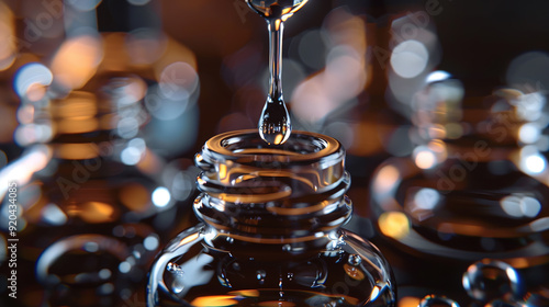 Glass dropper bottles arranged neatly on a surface, captured in a professional angle view, showcasing the high-quality design and clarity of the glass material. 

 photo