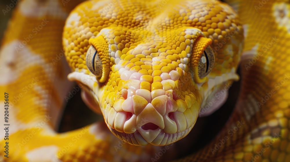 Fototapeta premium Close-Up of a Yellow Python Snake