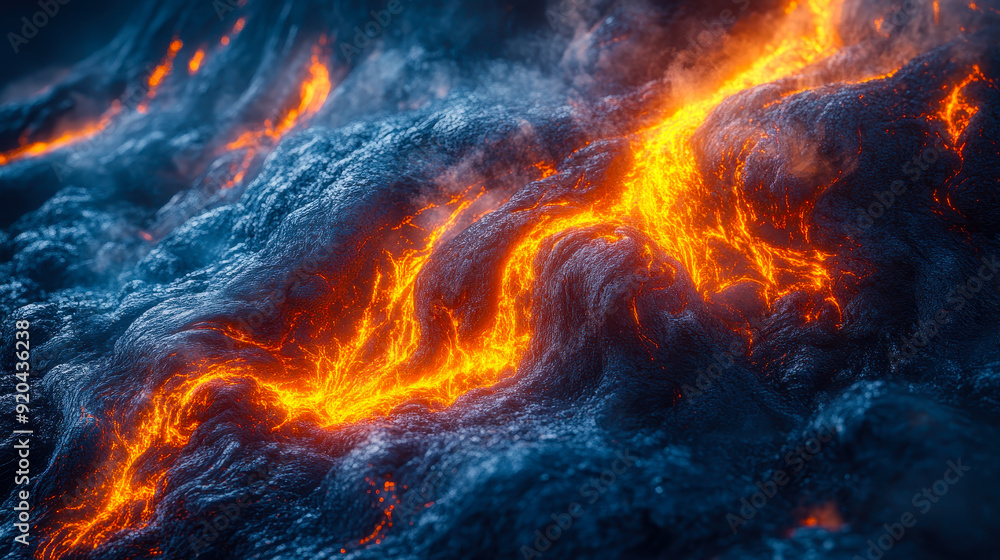 Dynamic Lava Flow Texture, Intense and Creative Design Inspiration, Fluid Fiery Landscape, Generative AI Artwork