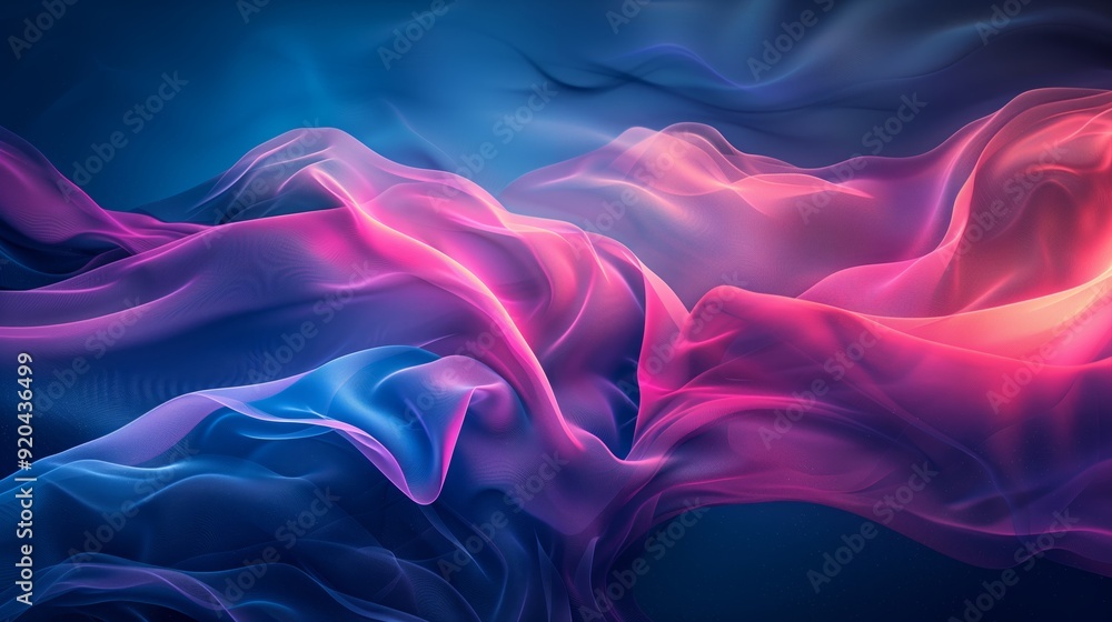 Obraz premium Dark blue and pink background with abstract waves and curves, soft light, gradient color