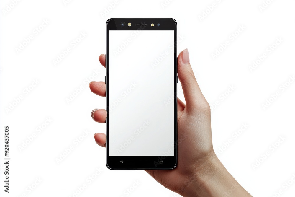 Blank Smartphone Mockup on Hand created with Generative AI Blank Smartphone Mockup on Hand created with Generative AI
