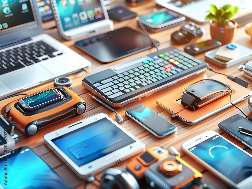 Modern Gadgets on a Wooden Desk. Modern Gadgets on a Wooden Desk.