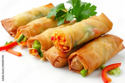 pancakes with filling, showing off their crispy texture and colorful vegetable filling photo