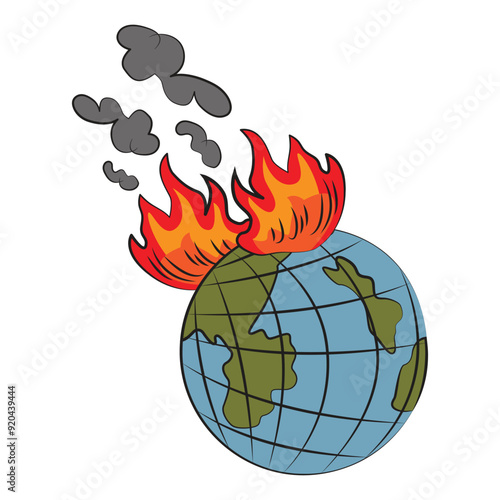 Earth Day. Happy Earth Day. Save nature. World environmental pollution. Global warming. Globe on fire. Ecology concept funny vector illustration isolated on white background.