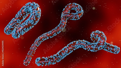 A 3D rendering of a close-up view of scattered Marburg virus particles photo