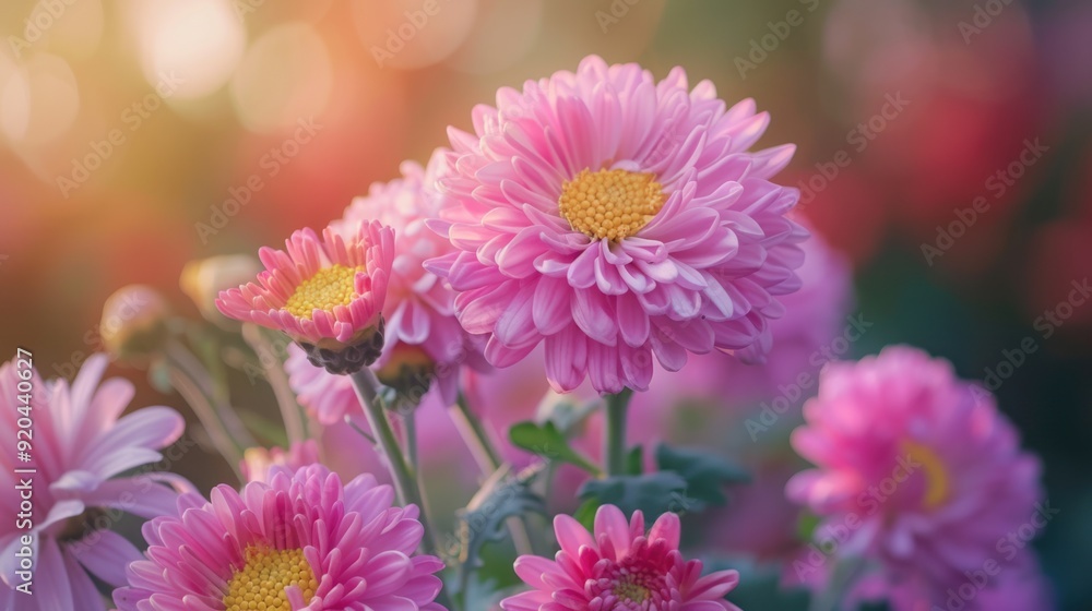 Pink Chrysanthemum Flowers in Soft Sunlight Pink Chrysanthemum Flowers in Soft Sunlight