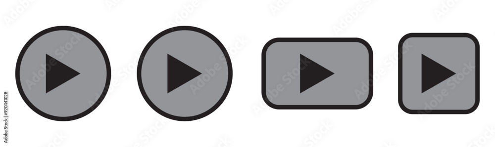 Play button icon vector set. Start Buttons Illustration. Music video start sign. Vector illustration. Play button icon vector set. Start Buttons Illustration. Music video start sign. Vector illustration.