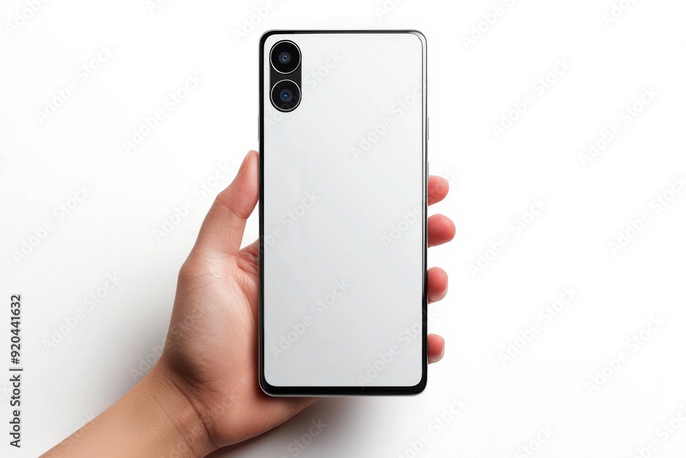 Blank Smartphone Mockup on Hand created with Generative AI Blank Smartphone Mockup on Hand created with Generative AI